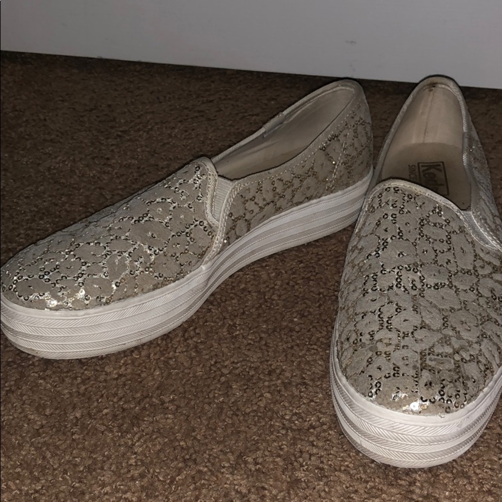 Sequined triple decker leopard slip on sneaker